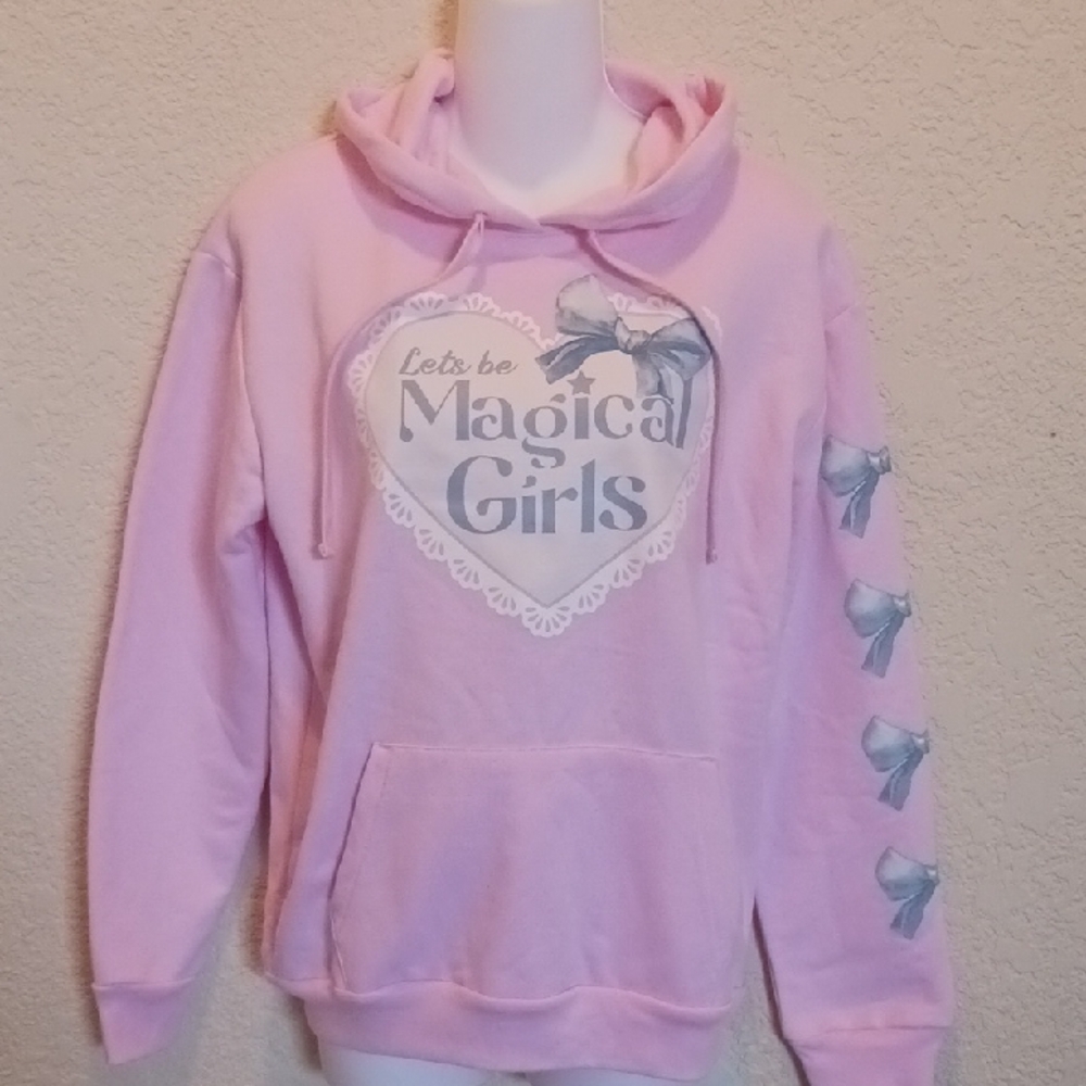 Hot Topic Pink Bow Hoodie "Lets Be Magical Girls" Size Small